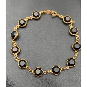 Vintage Swarovski Swan Black Crystal Bracelet Gold Tone Pretty Bracelet Dainty